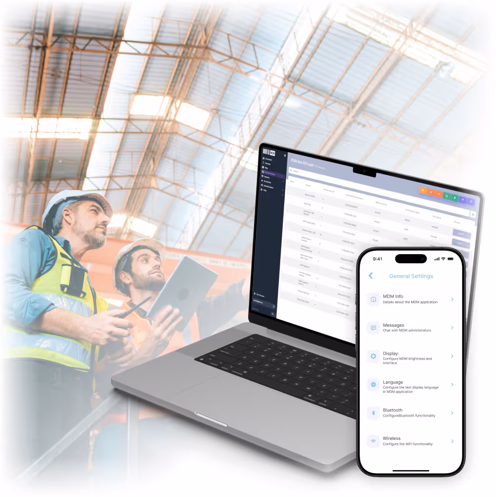 Image showing a laptop and a mobile phone running Bento MDM for Utility Services