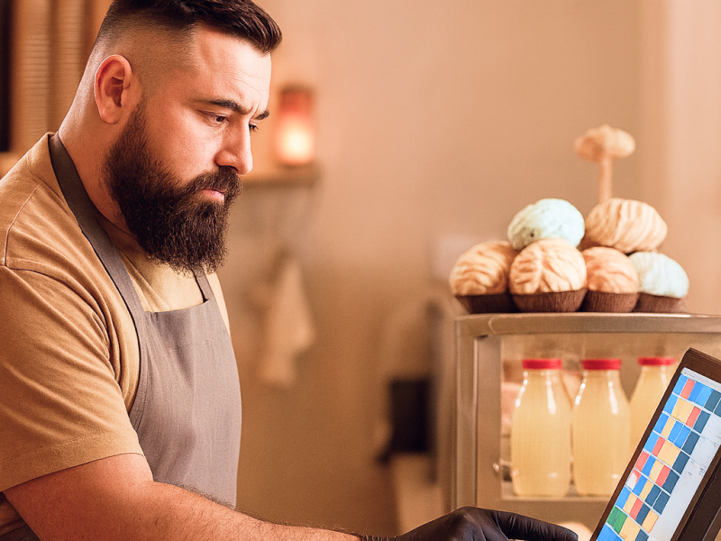 Image showing a cashier using a POS device running Bento MDM software.