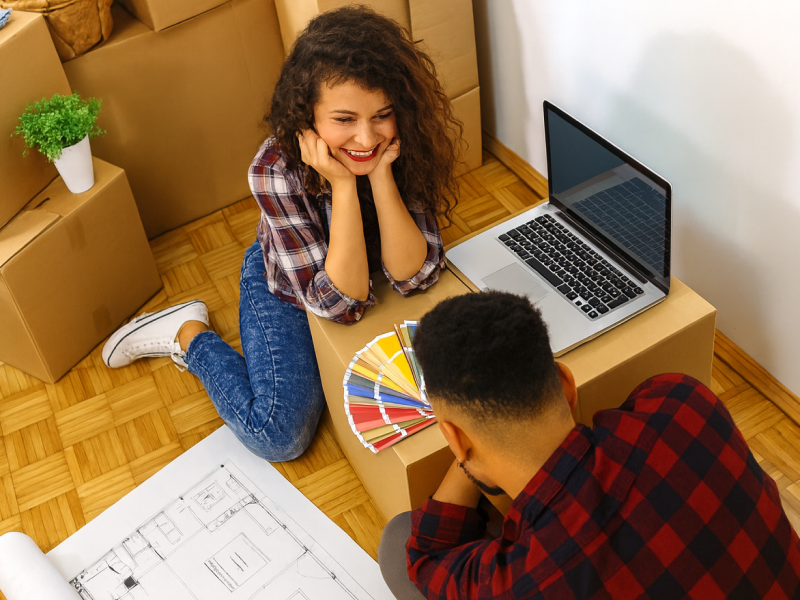 Image showing two people consulting over color palette