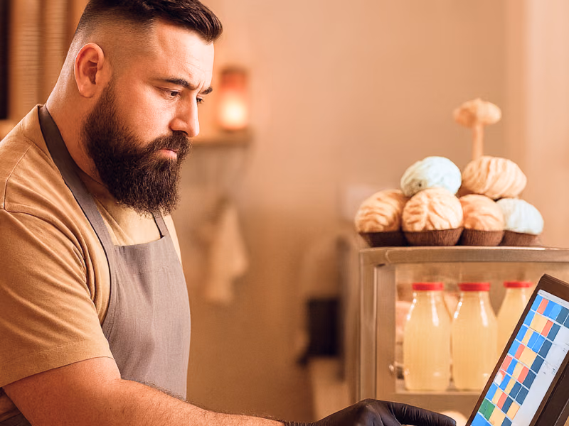 Image showing a cashier using a POS device running Bento MDM software