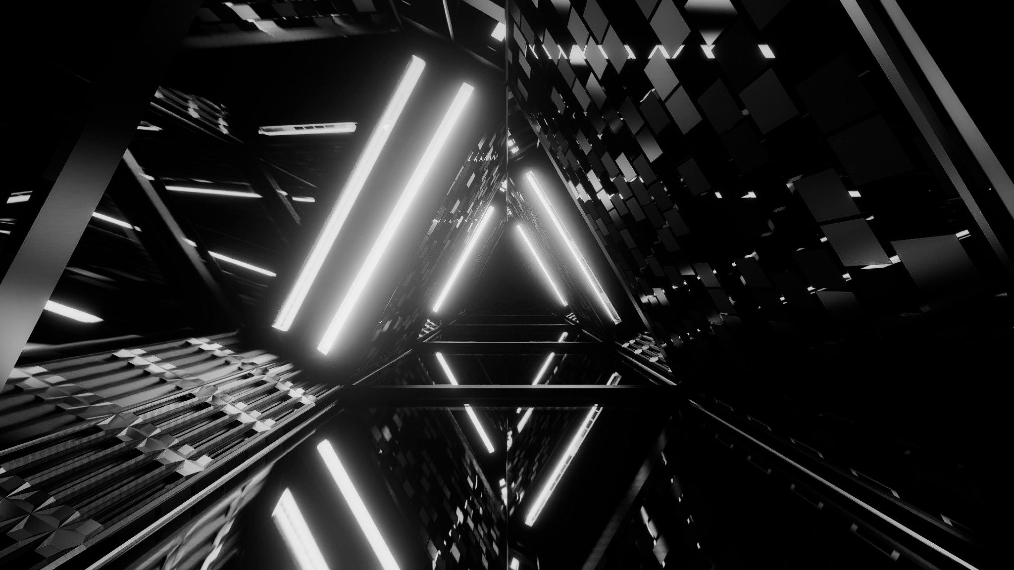 Futuristische Lichtinstallation mit reflektierenden Oberflächen – symbolisiert modernes Design.