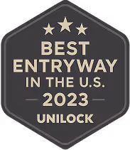 Badge signfiying the best entryway in the US in 2023, as awarded by Unilock