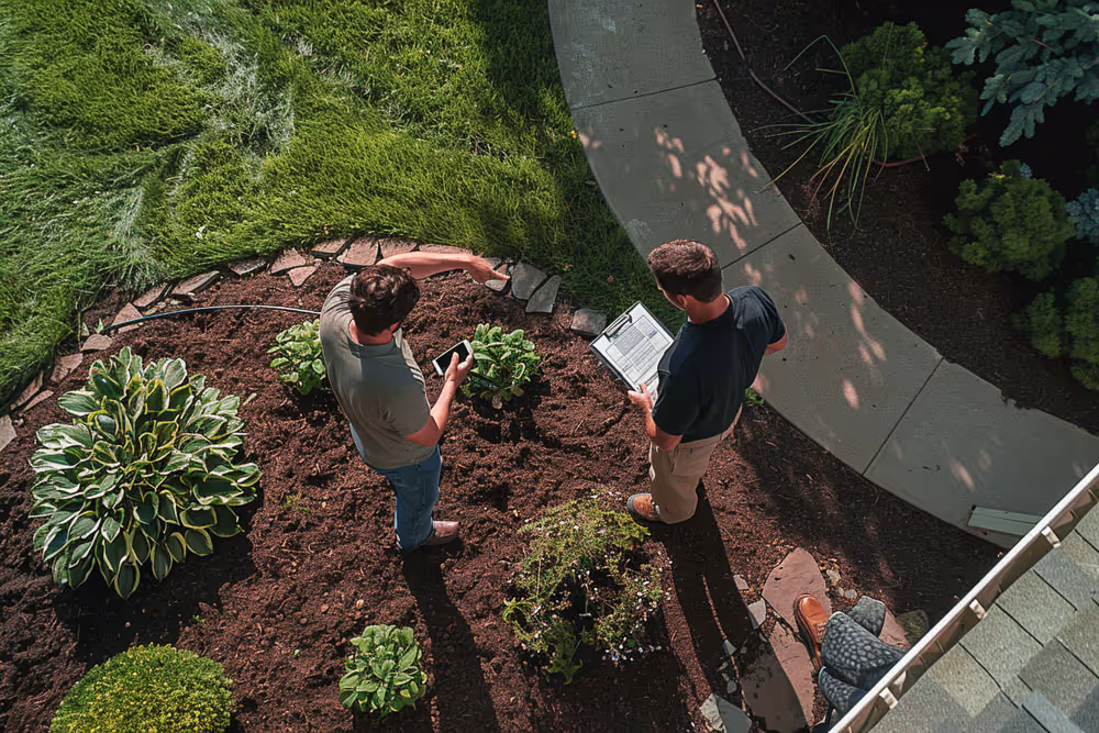 Landscaping company owner performing an onsite consultation with a homeowner