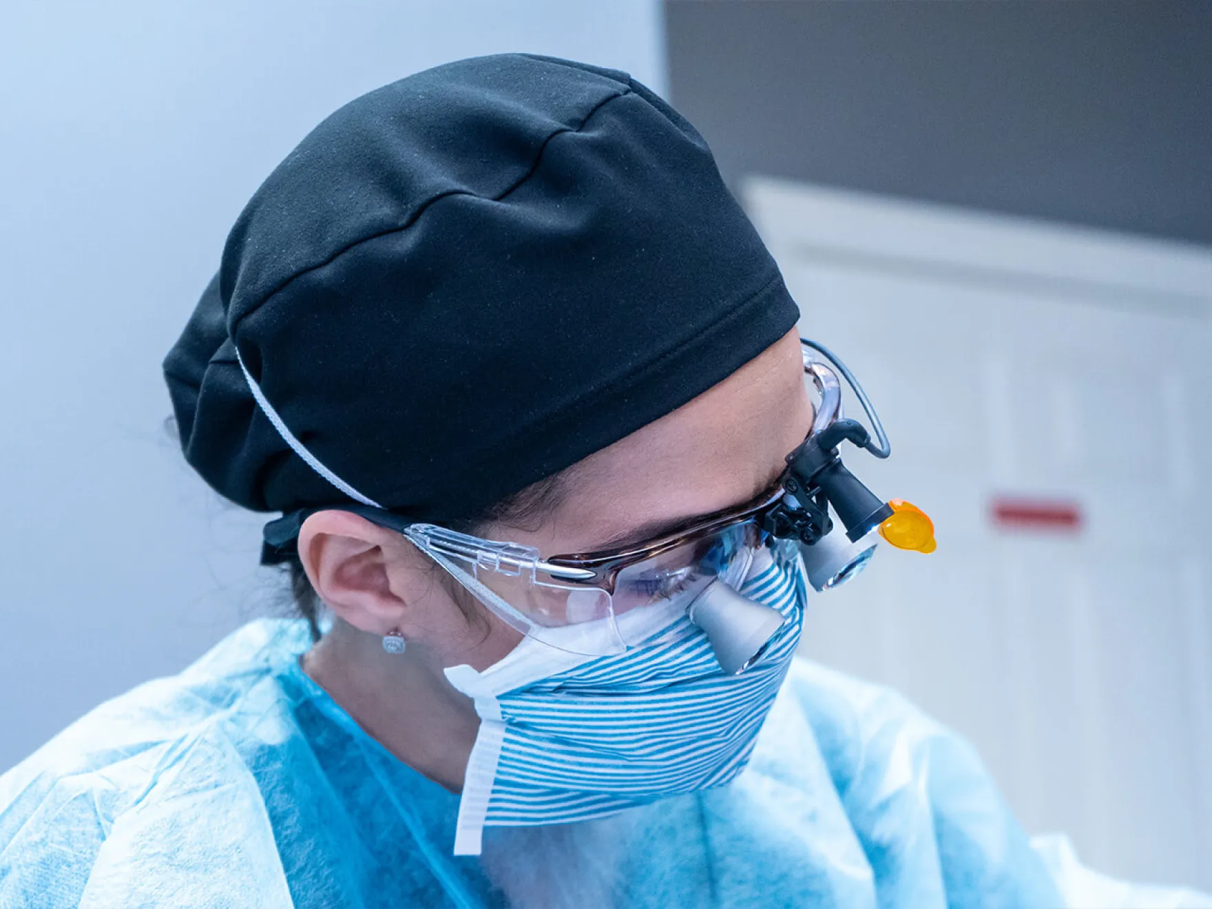 Close up of Apex Dental team member wearing PPE