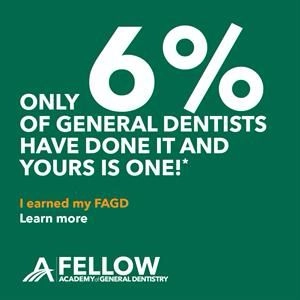 Text stating only 6% of general dentists have earned FAGD with a prompt to learn more from the Academy of General Dentistry Fellow program.