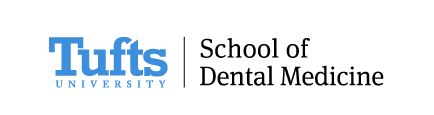 Tufts University School of Dental Medicine logo with blue Tufts University text and black School of Dental Medicine text.