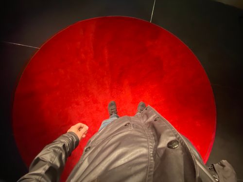 standing on the TEDx red dot