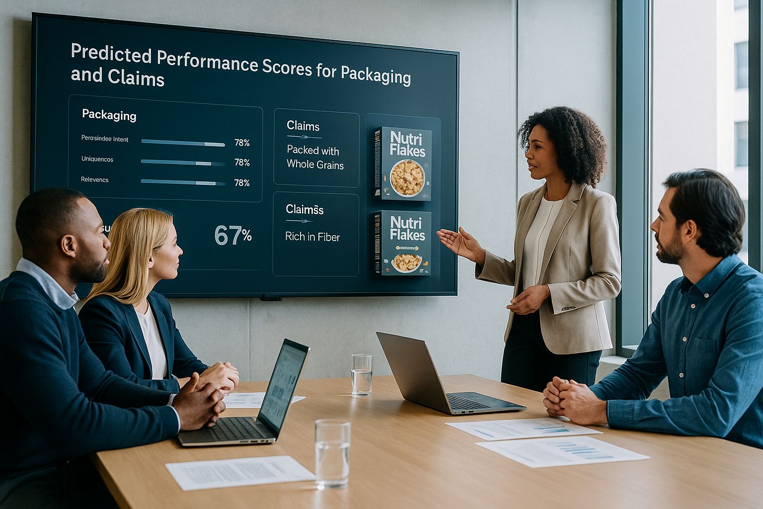 Teams analyzing predicted consumer response to packaging and claims