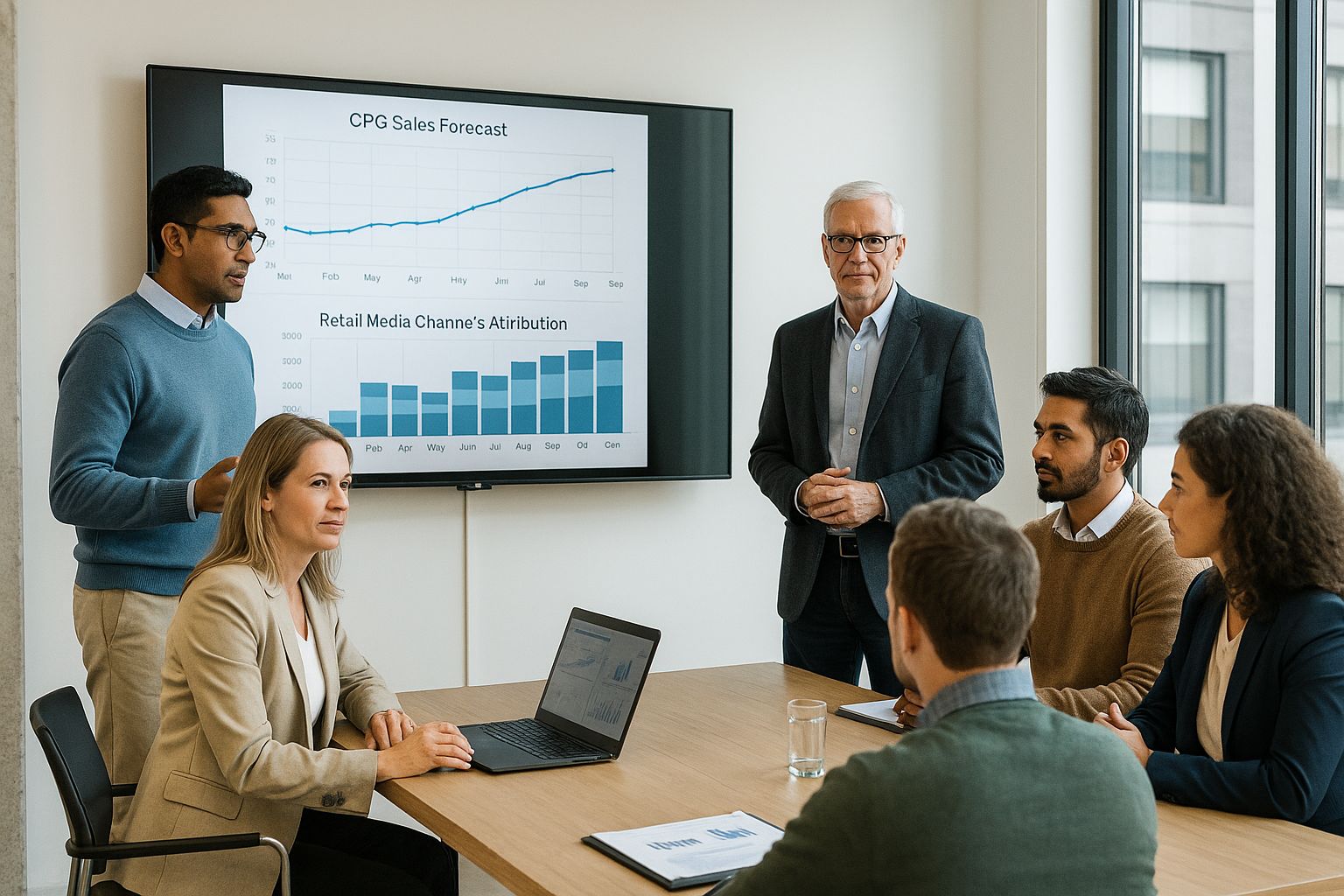 CPG and retailer teams collaborating using AI-driven forecasting insights