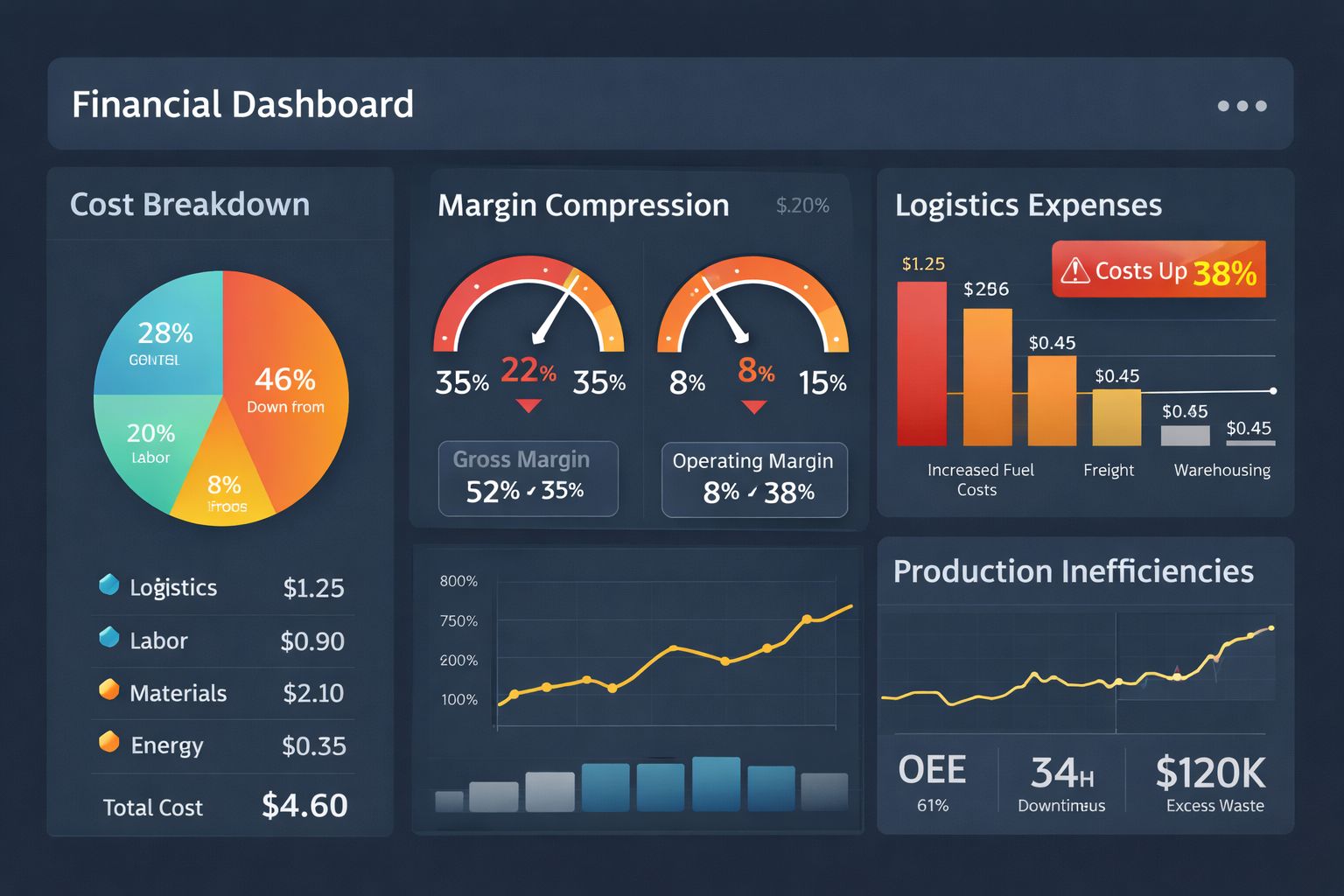 Financial dashboard highlighting hidden operational and margin costs in CPG launches