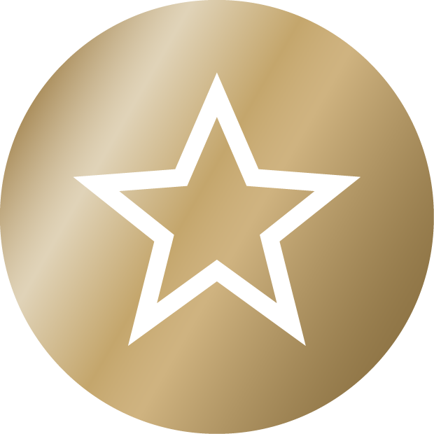 White outlined star icon centered on a circular gold gradient background.