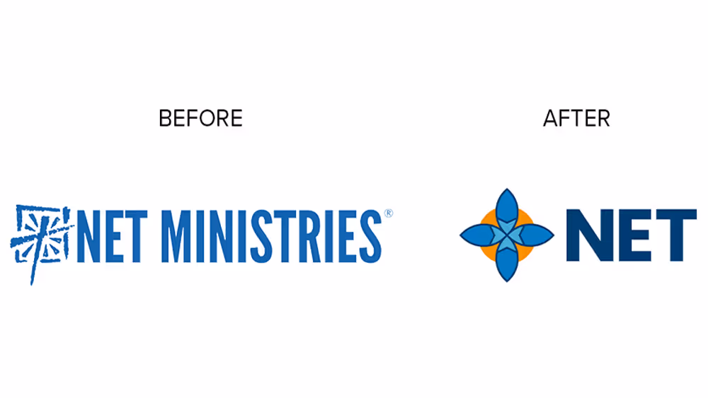 Before and after of NET's new logo