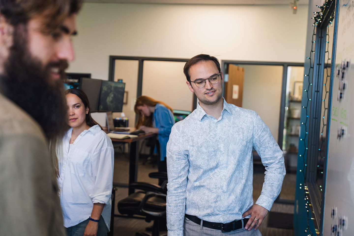 Shane Jenkins studies the white board