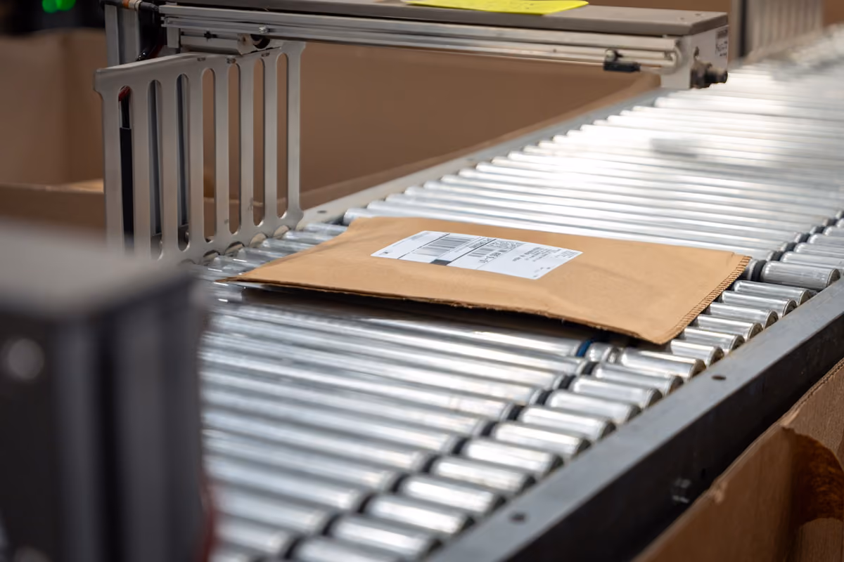Package going through a scanner
