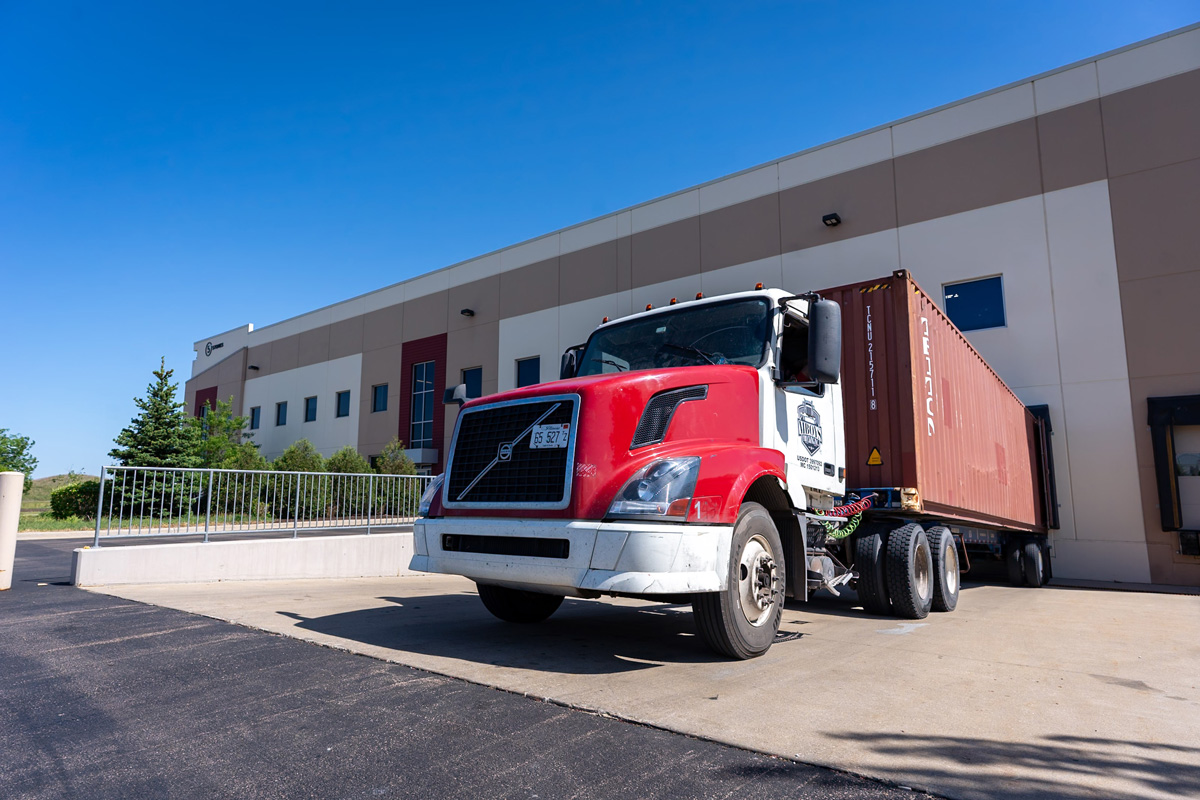 Semi-truck being loaded at our warehouse