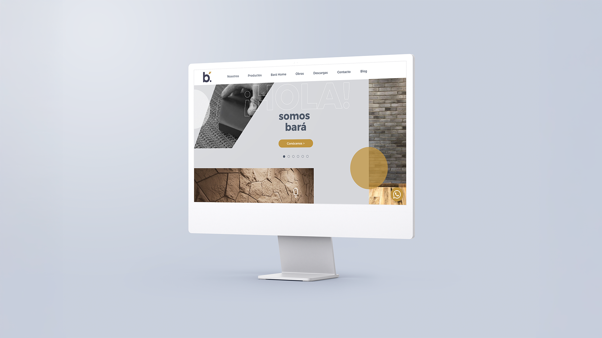 Desktop monitor displaying the homepage of Bará's website.