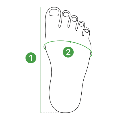 Measure foot length and width, top view