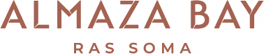Text logo reading ALMAZA BAY RAS SOMA in uppercase letters.