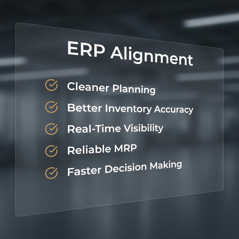 ERP alignment benefits highlighting inventory accuracy, visibility, and real-time planning