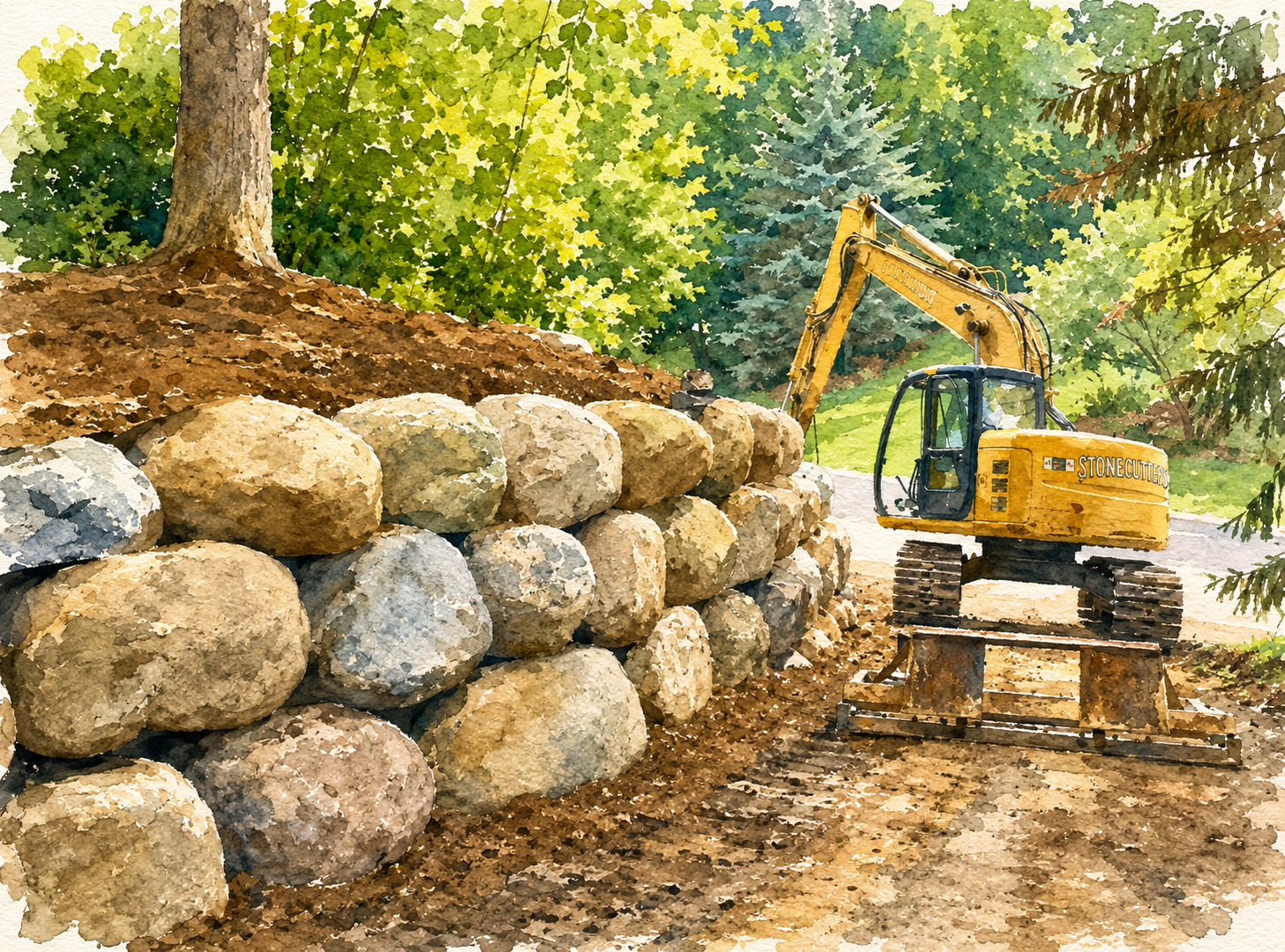 duluth minnesota residential landscaping project, custom garden and rock wall