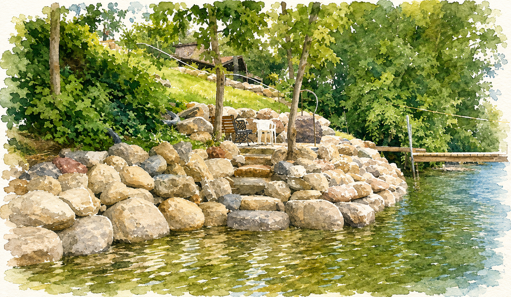 duluth minnesota lakeshore landscaping, retaining wall and staircase