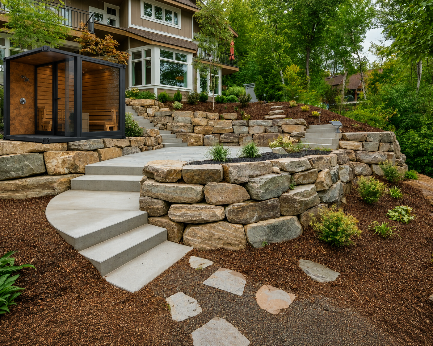 duluth mn custom landscape design, landscaping, hardscaping, boulder retaining walls, shoreline restoration