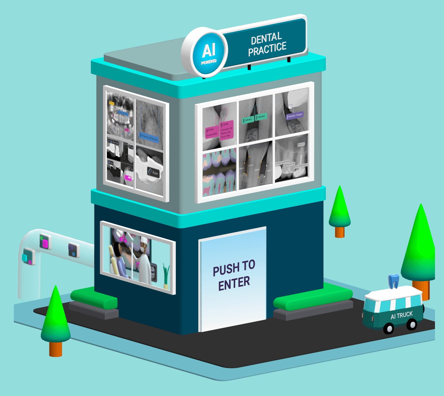 Dental AI powered dental office graphic