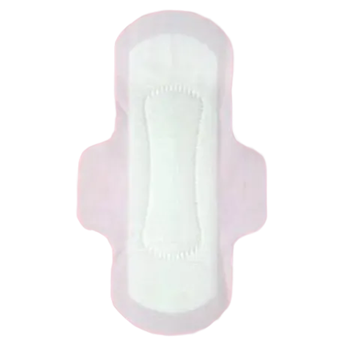 Top view of a sanitary pad with wings on a white background.