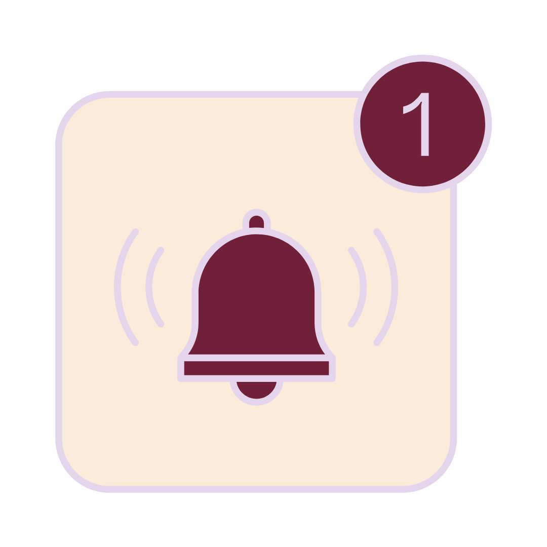 Notification bell icon with one new alert badge in the top right corner.