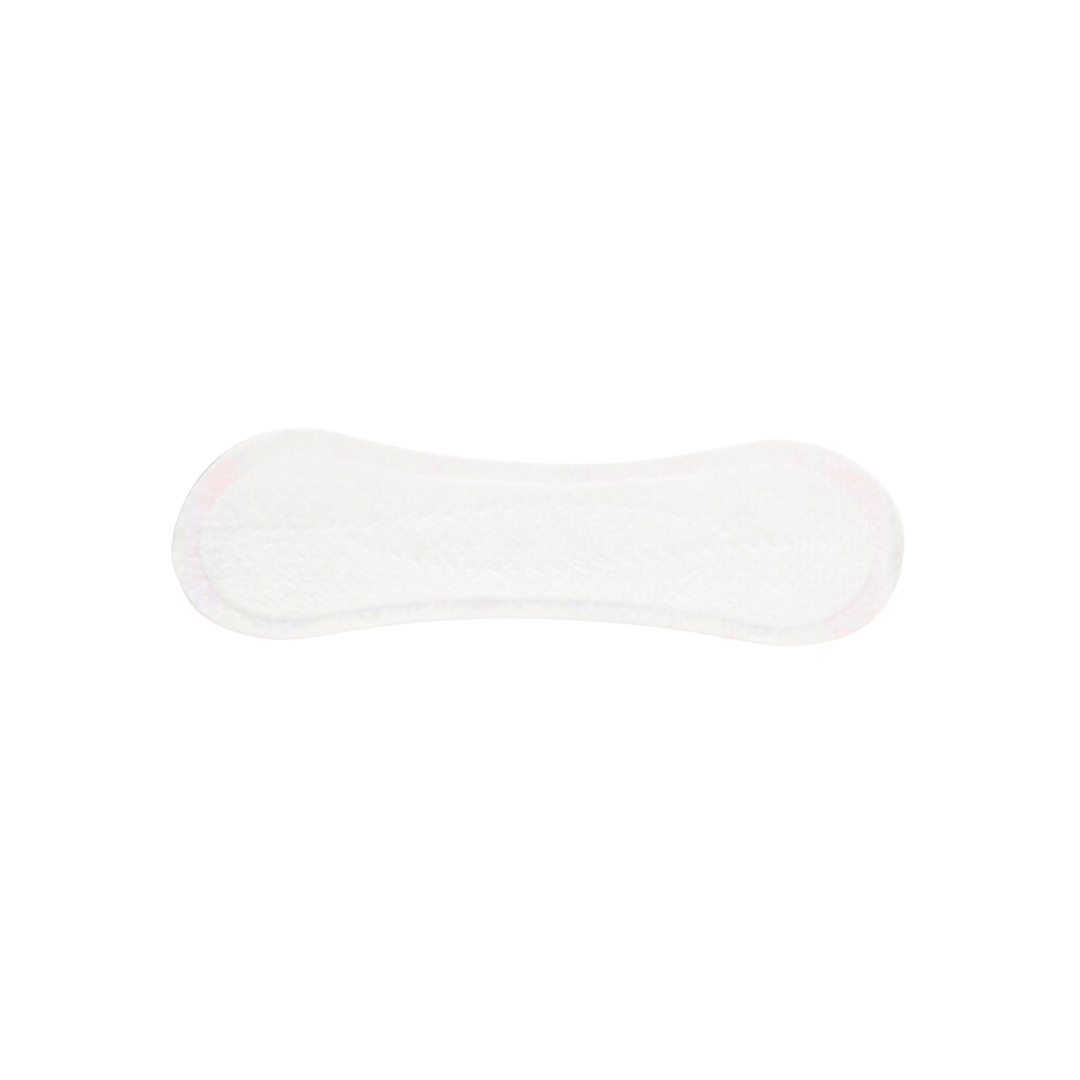 Thin white pantyliner with rounded ends on a transparent background.