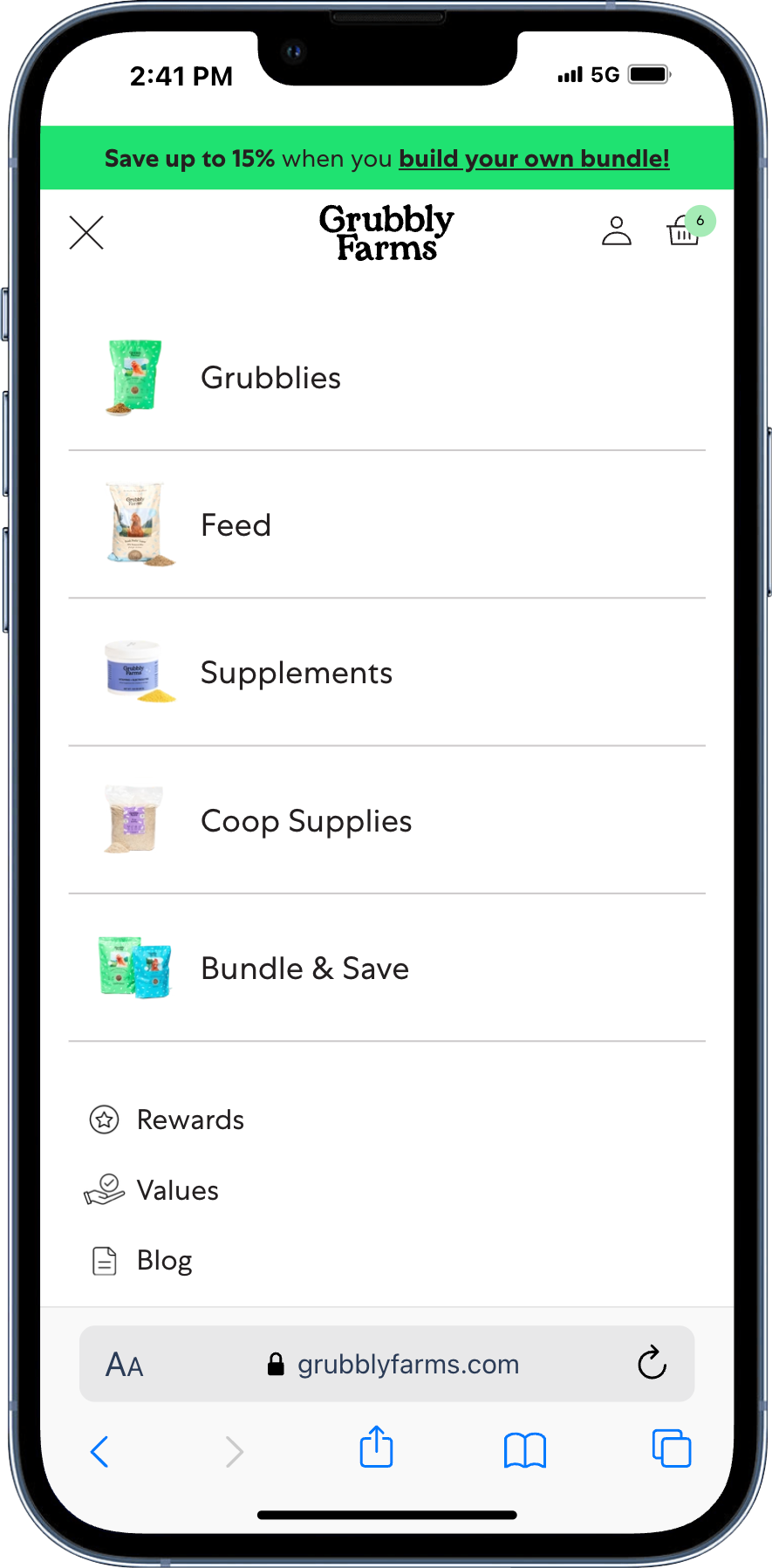 Grubbly Farms mobile navigation menu image