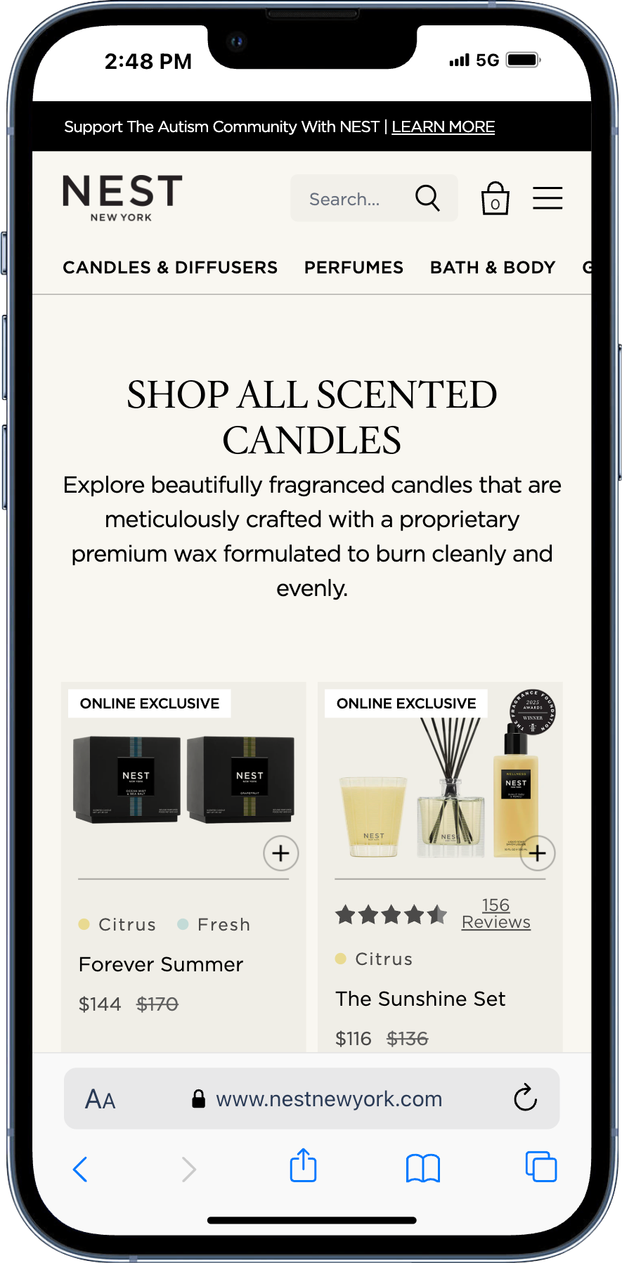 Nest New York hero section of product grid on the collection page