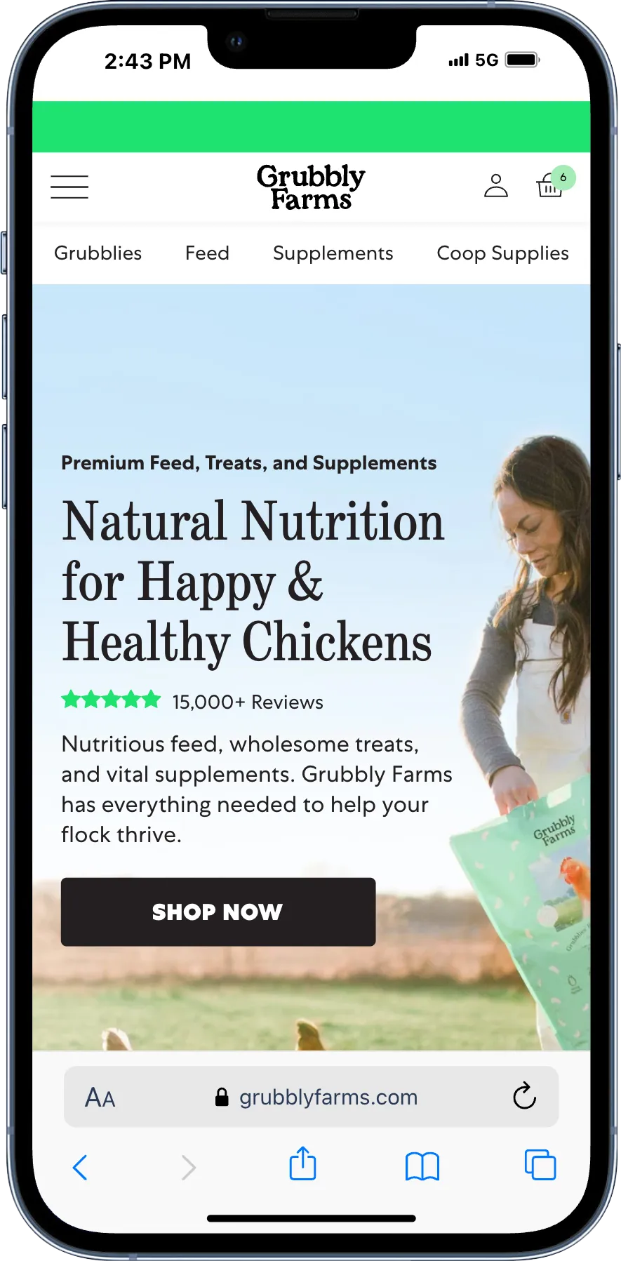 Grubbly Farms homepage hero section