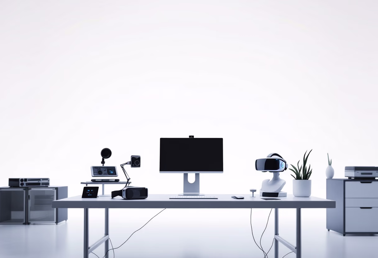 [background image] image of a desk with tech gadgets (for a ai developer tools)