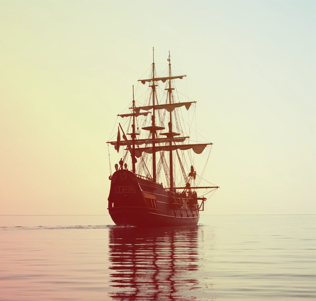 A ship sailing away from the observer