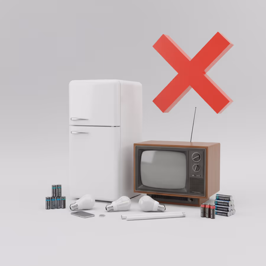 Refrigerators, Tube TV's, lightbulbs, and batteries with an X