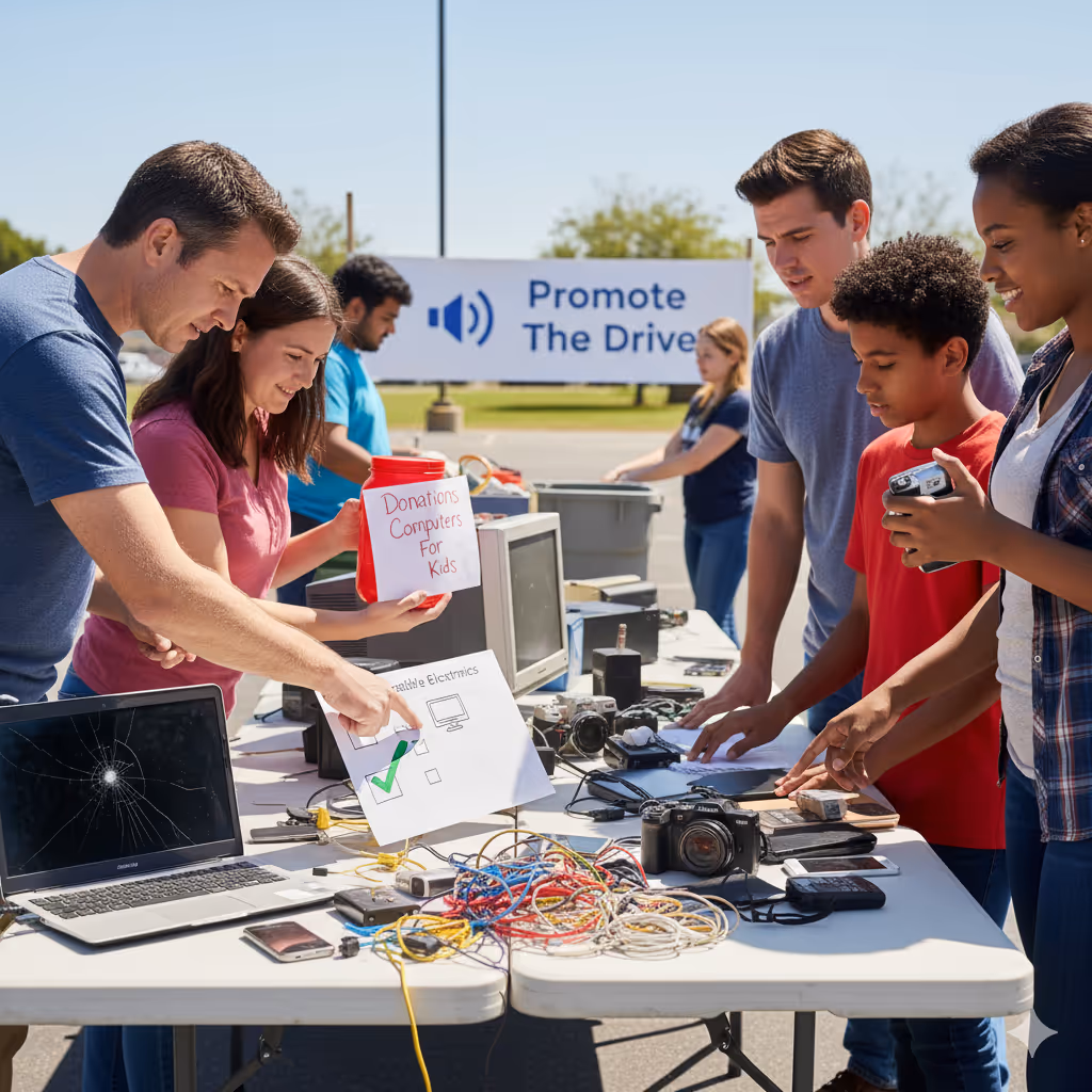 People working at an e-waste drive