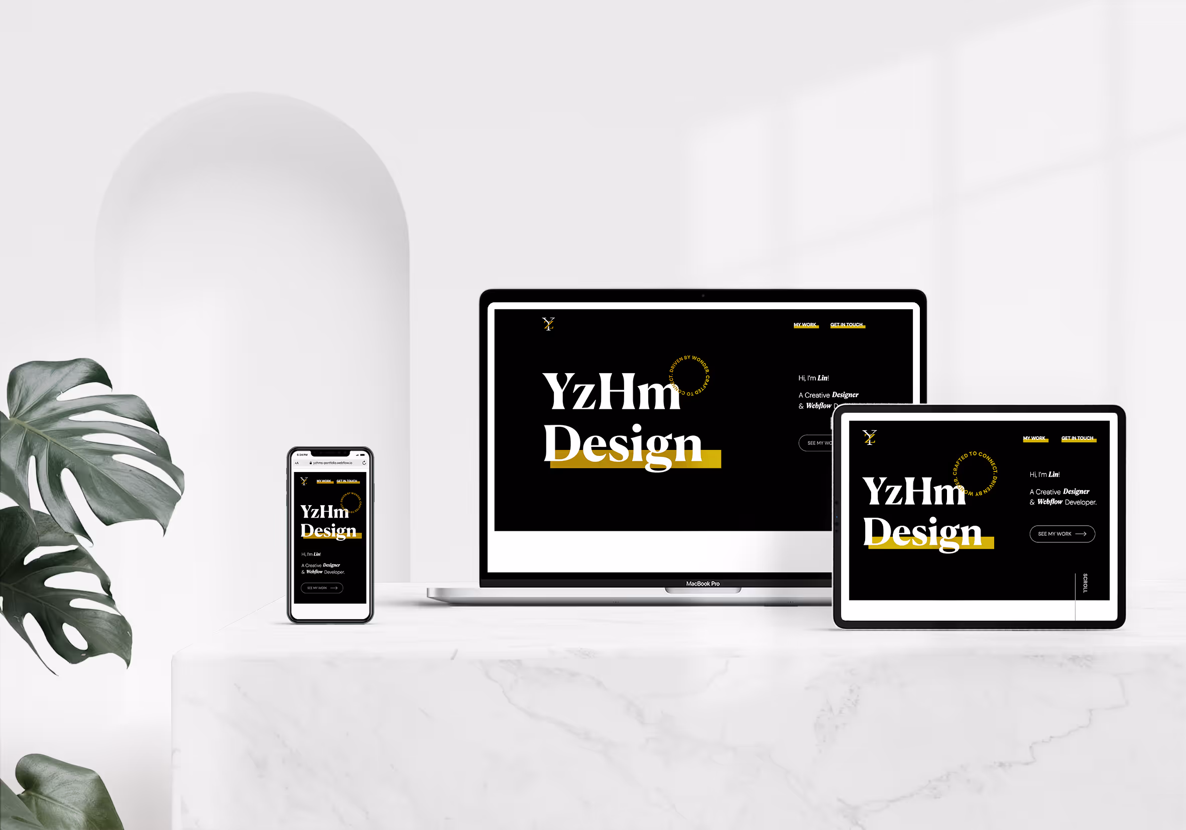 Responsive personal portfolio site screenshot showing hero, project grid and interactive UI elements.