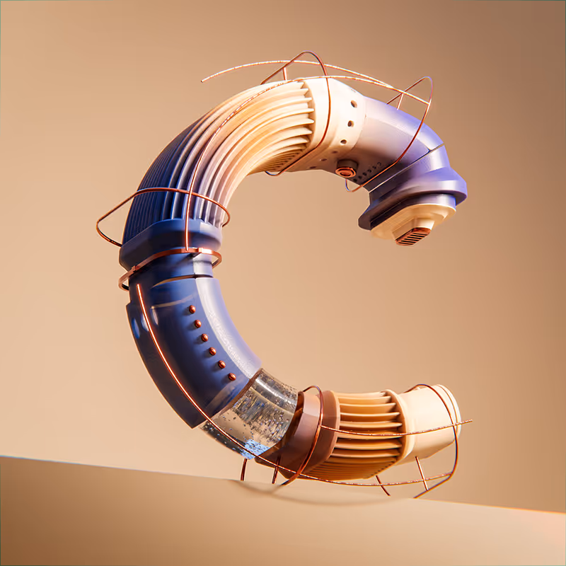 3D sculpted ‘C’ coffee-machine concept — compact product render showing form, nozzle and subtle specular highlights.