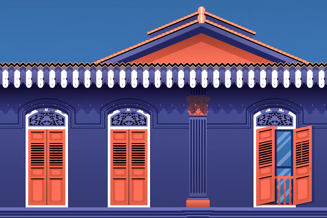 Heritage building line illustration emphasizing facade details and architectural ornament.