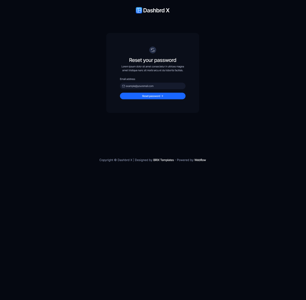 Dashbrd X - Reset Password Page - Dashboard Webflow Template