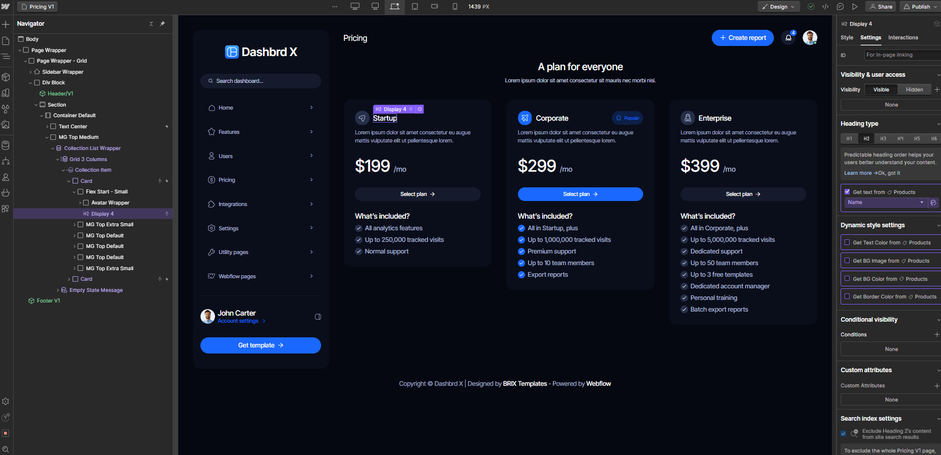Ecommerce Content - Dashbrd X Webflow Template