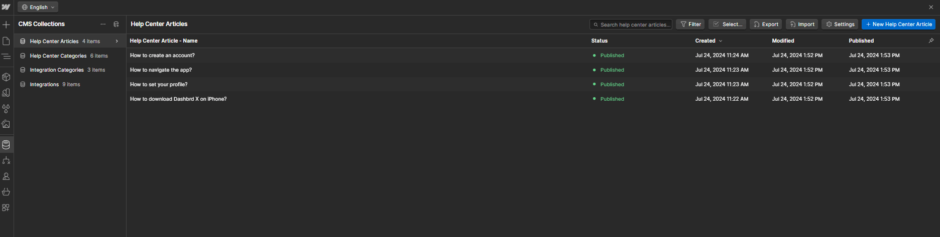 CMS Collection - Dashbrd X Webflow Template