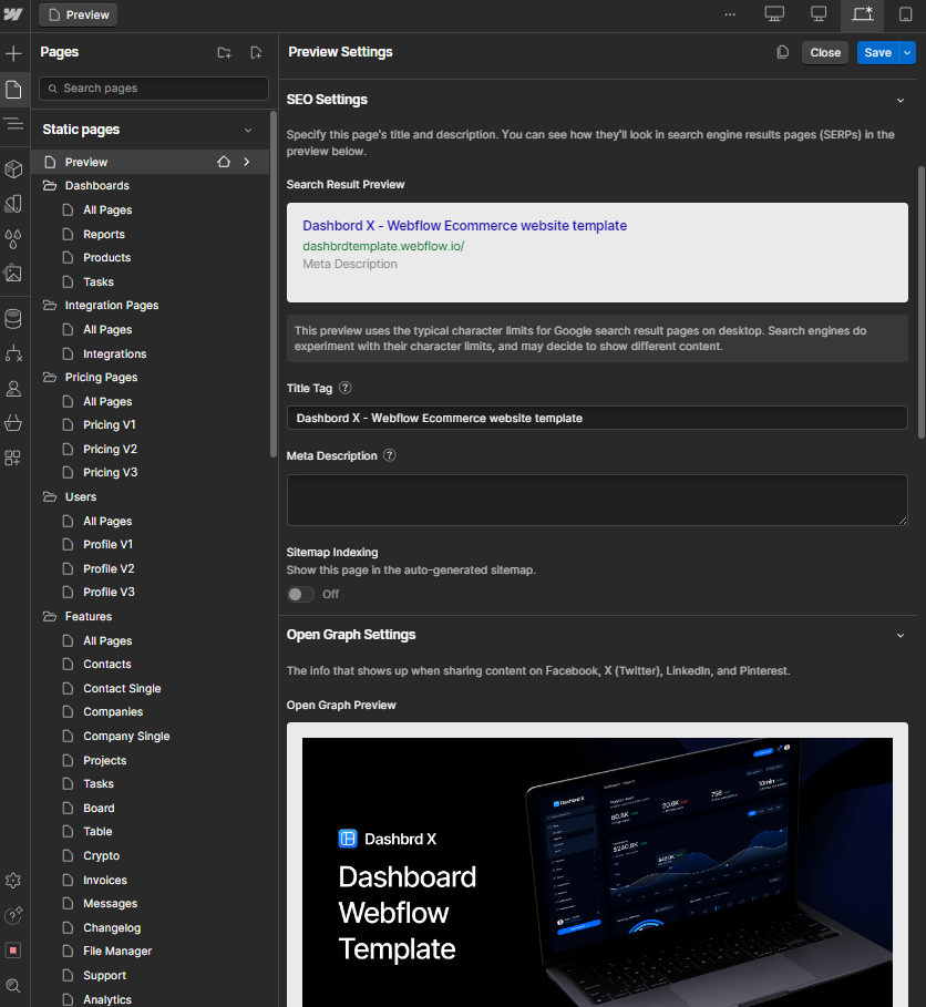 SEO - Dashbrd X Webflow Template