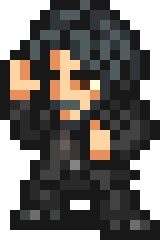 Pixel art of Keanu Reeves styled like a Final Fantasy character