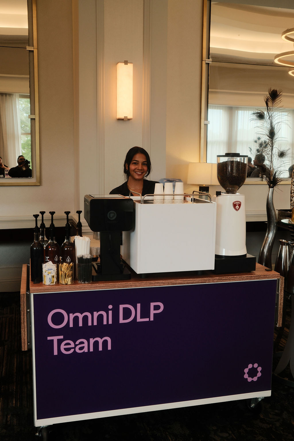 Cyera Omni DLP Team coffee cart with barista at the Waldorf Astoria Orlando
