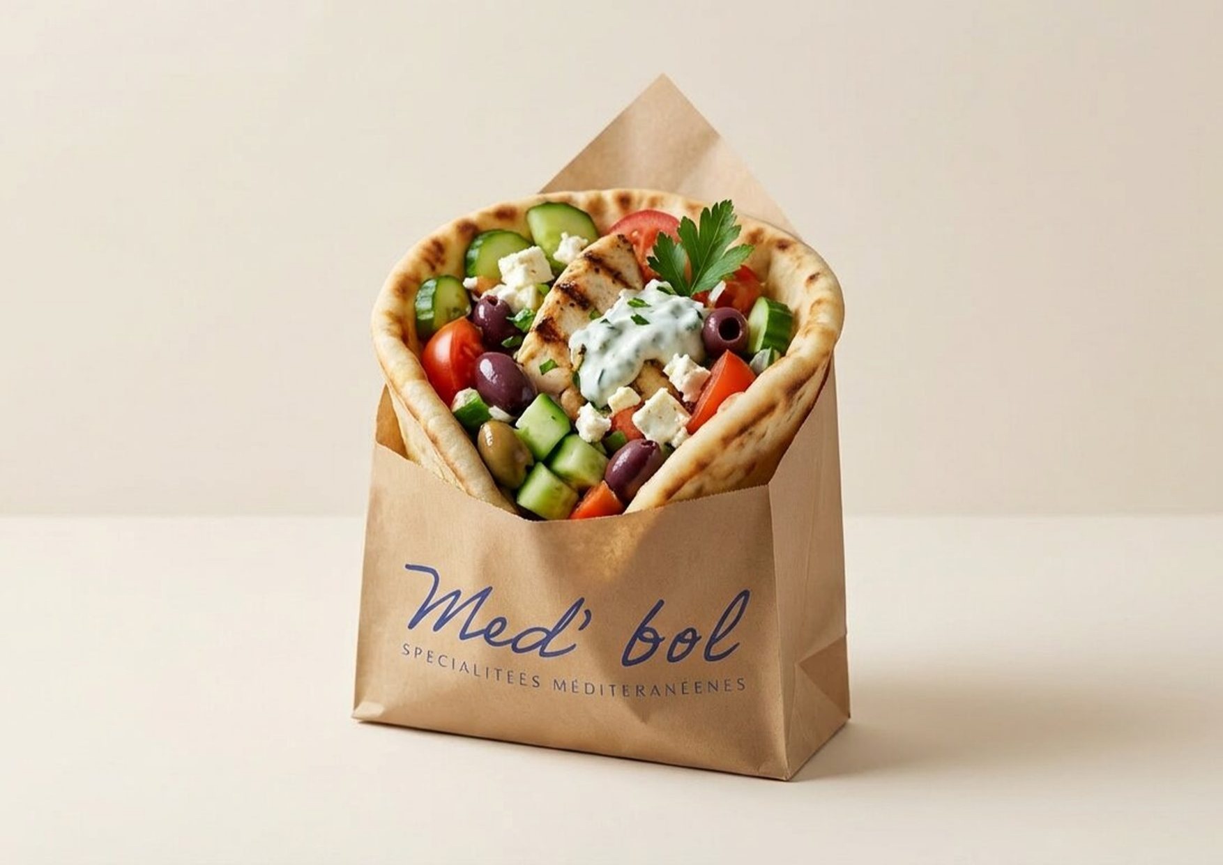 Identité et packaging du restaurant méditerranéen Med'bol