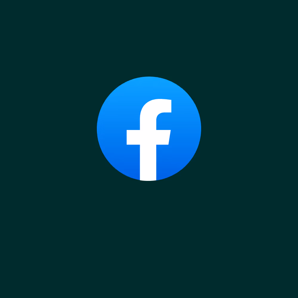 Facebook logo with a white lowercase 'f' on a blue circular background.