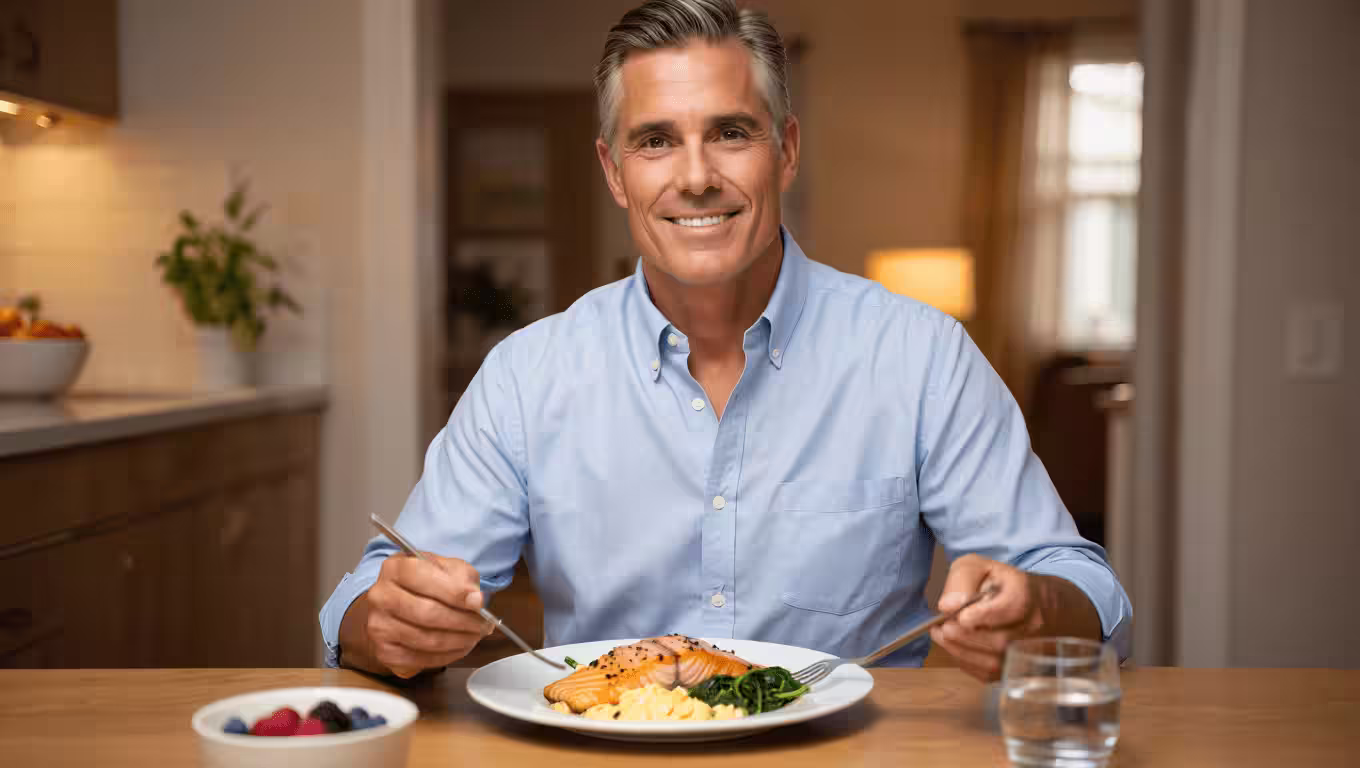 man eating protein rich meal