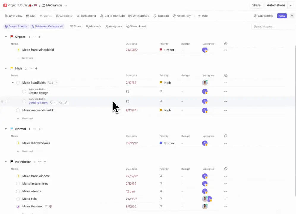 ClickUp task grouping